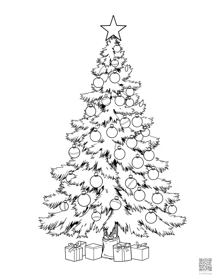 christmas tree decorated with ornaments and lights coloring page Manga style - free printable