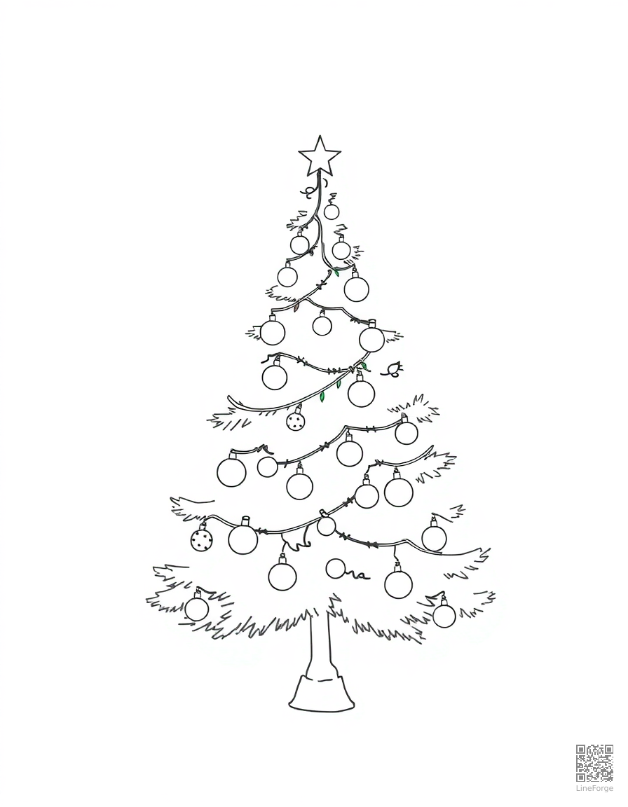 christmas tree decorated with ornaments and lights coloring page Minimal style - free printable