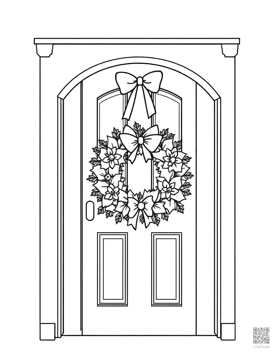 christmas wreath on a front door coloring page Contour style - free printable