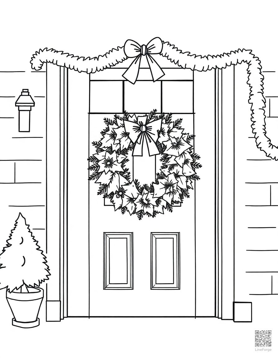 christmas wreath on a front door coloring page Manga style - free printable