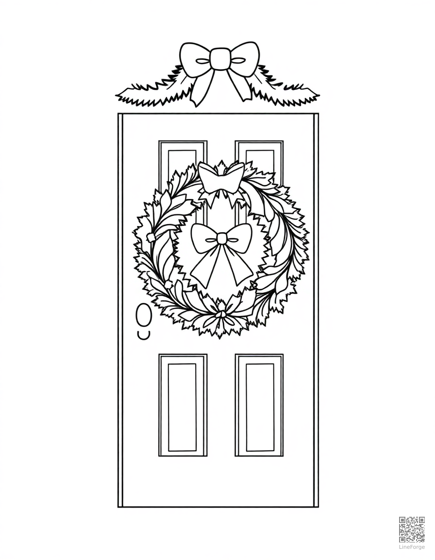 christmas wreath on a front door coloring page Minimal style - free printable