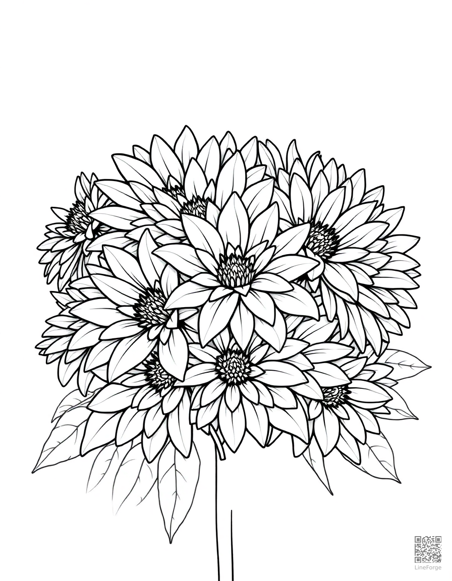 chrysanthemum arrangement in fall colors coloring page Contour style - free printable