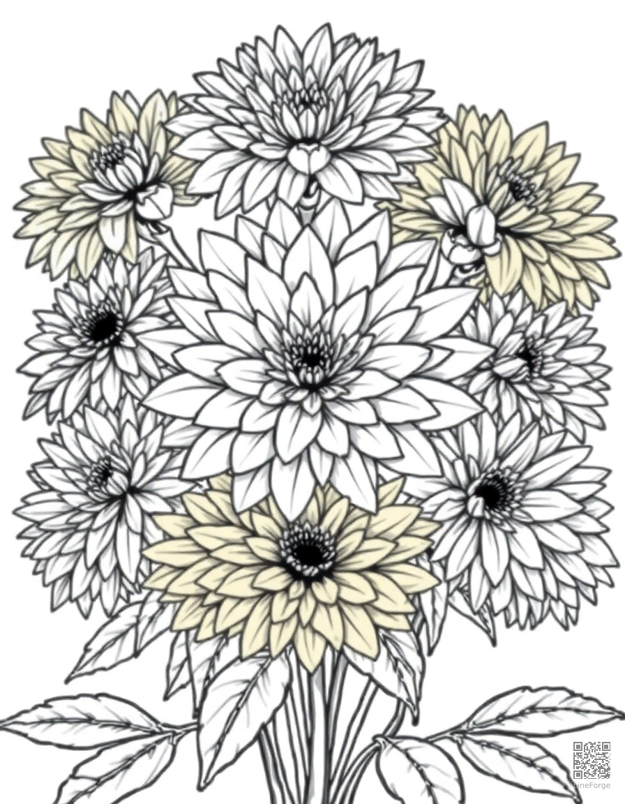 chrysanthemum arrangement in fall colors coloring page Manga style - free printable