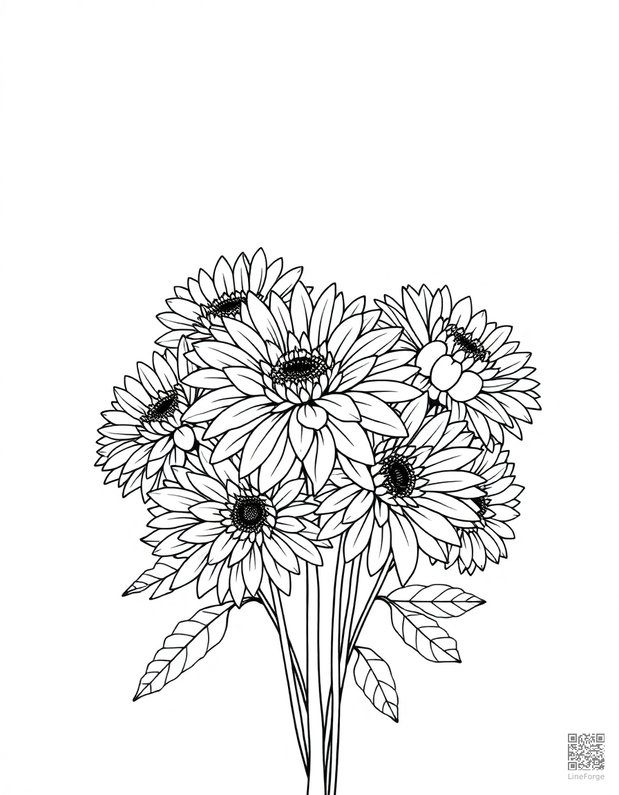 chrysanthemum arrangement in fall colors coloring page Minimal style - free printable