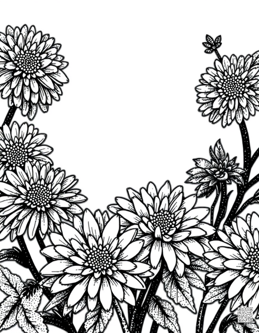 chrysanthemum arrangement in fall colors coloring page Stipple style - free printable