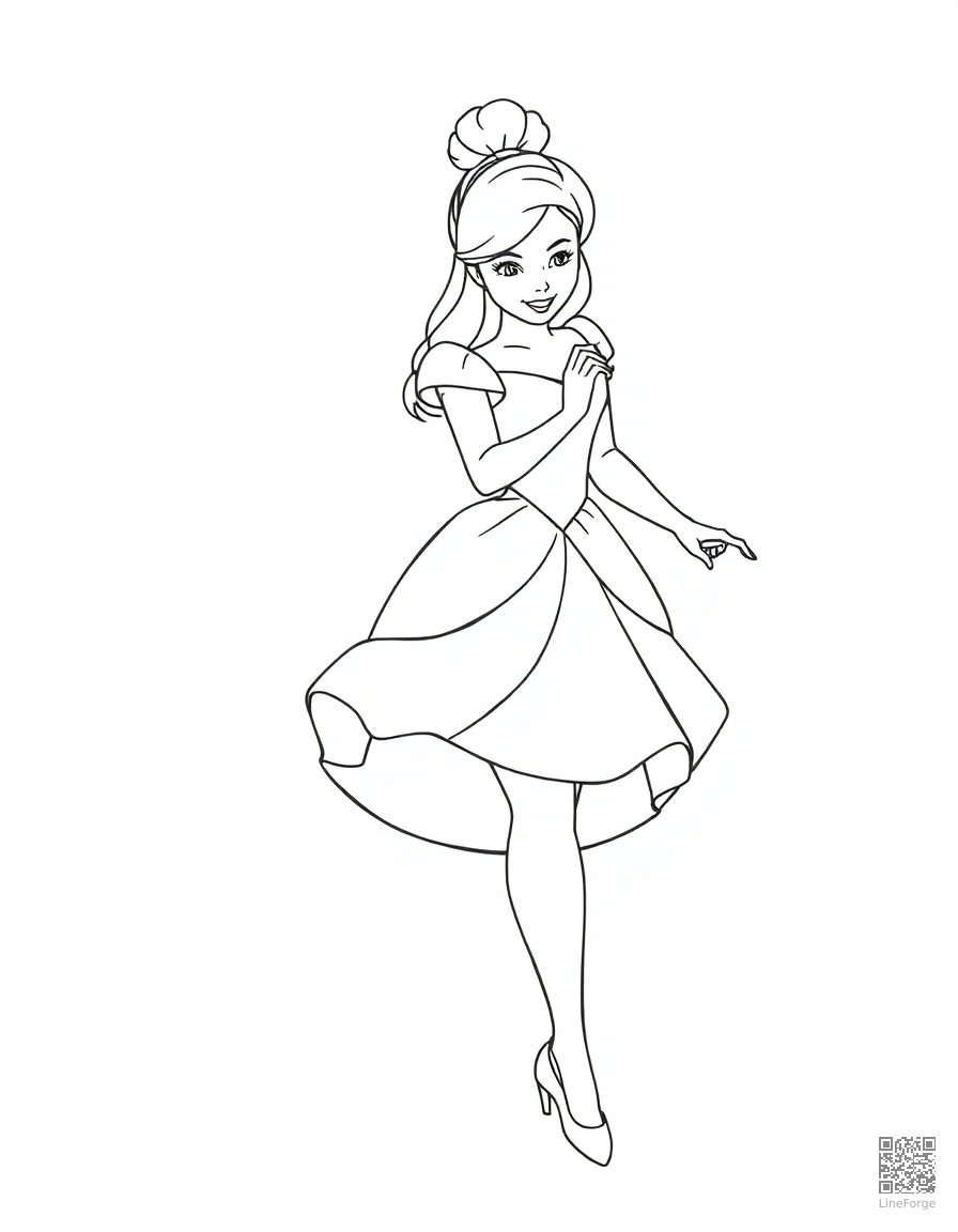 cinderella at the ball in her glass slippers coloring page Contour style - free printable