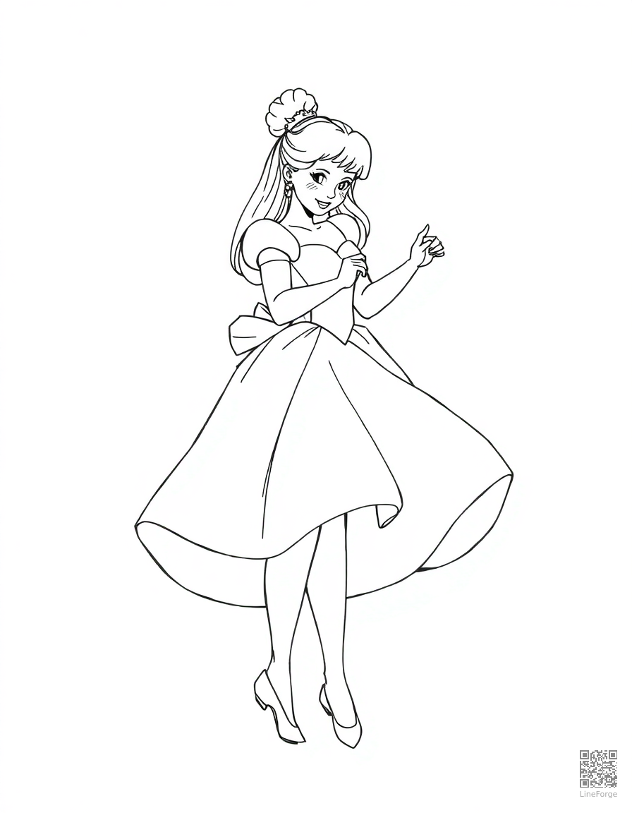 cinderella at the ball in her glass slippers coloring page Manga style - free printable
