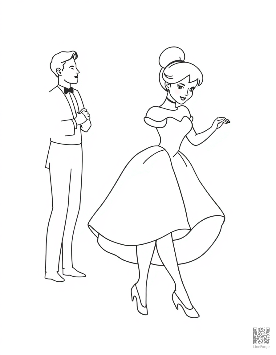 cinderella at the ball in her glass slippers coloring page Minimal style - free printable