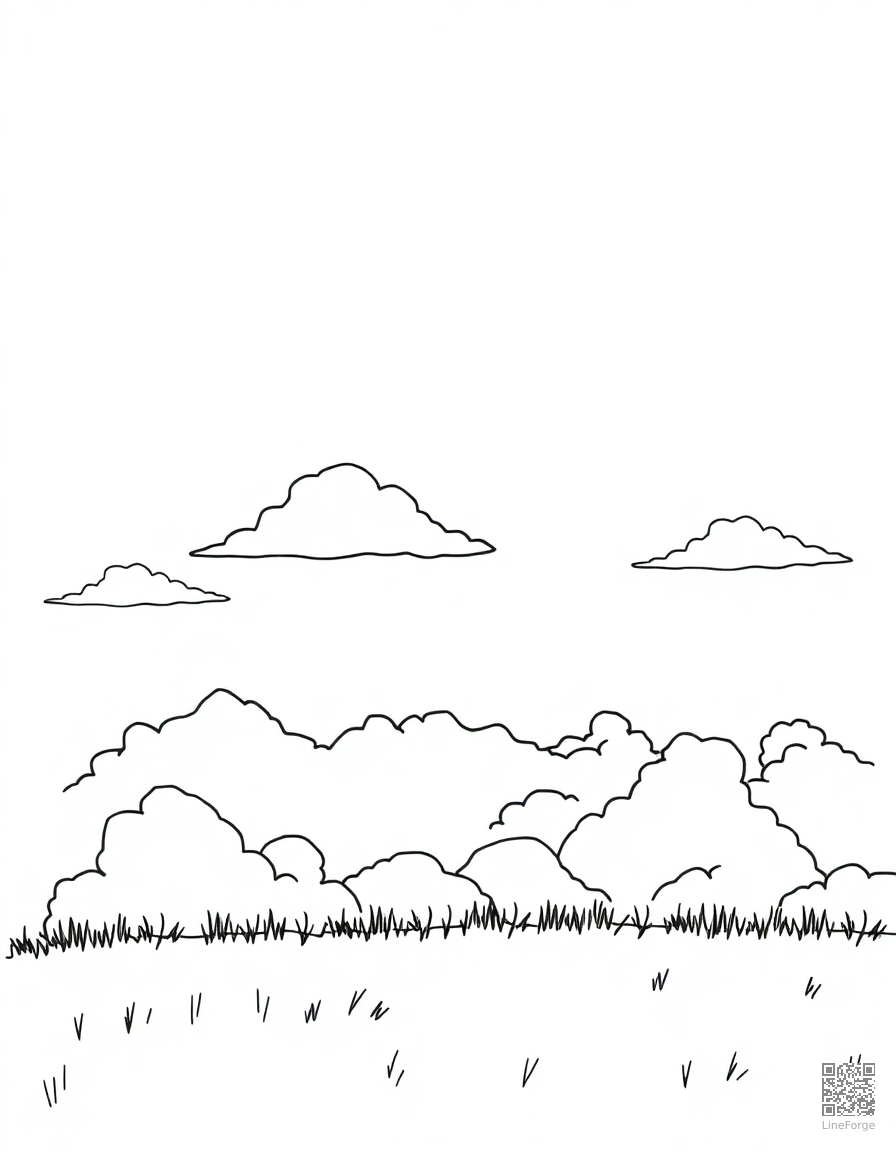Free cloud watching scene with dreamy sky coloring page in minimal style — printable line art