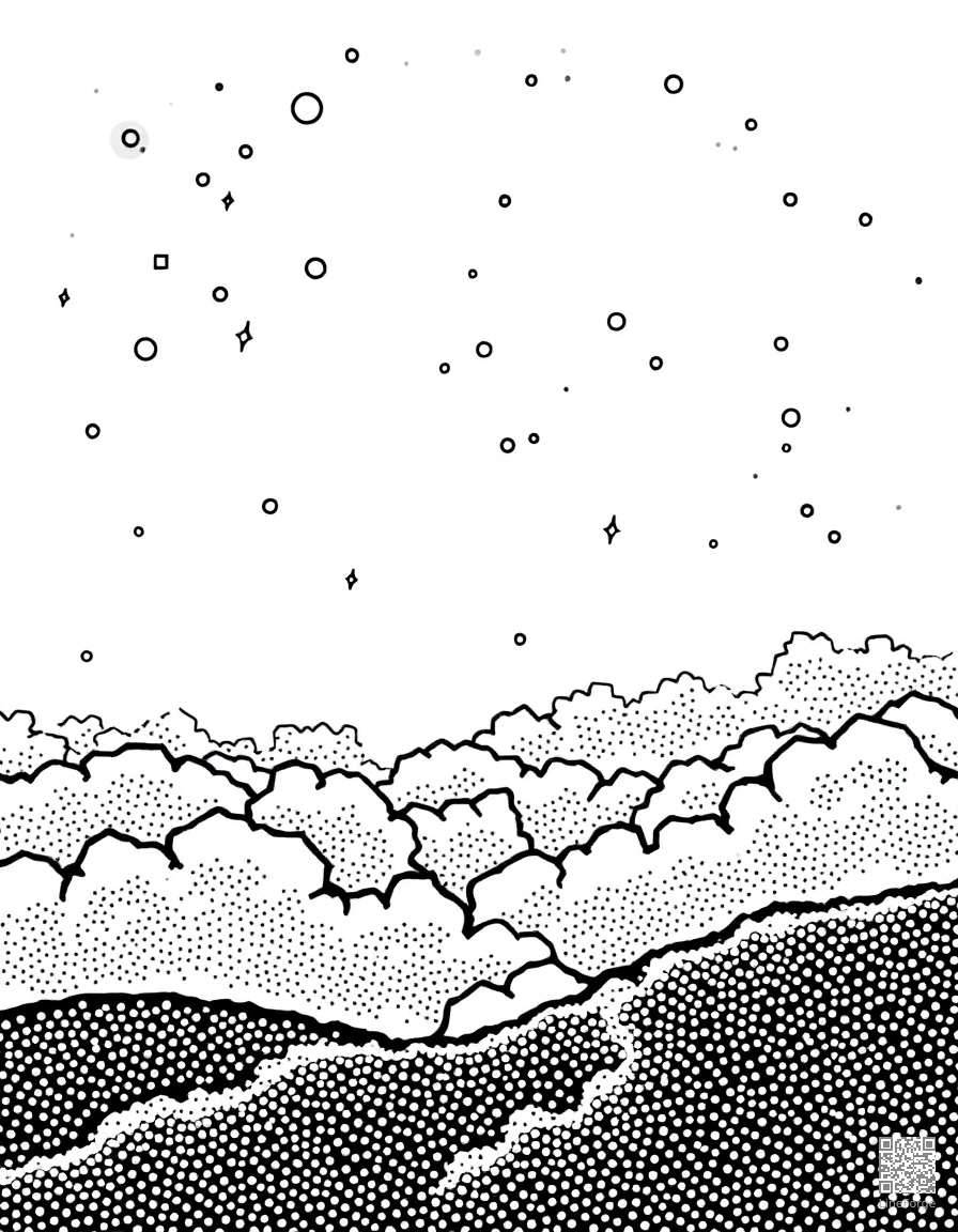 cloud watching scene with dreamy sky coloring page Stipple style free printable