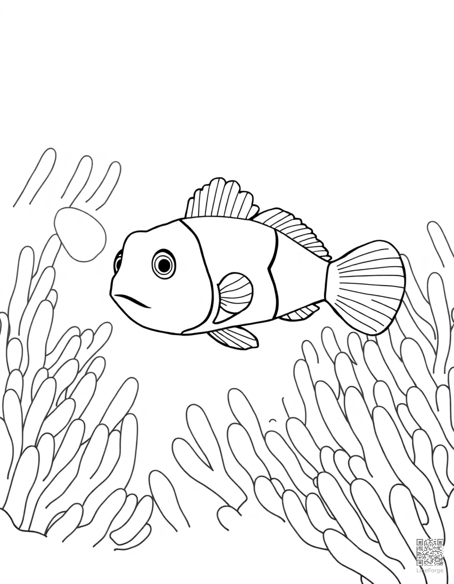 clownfish among sea anemones coloring page Contour style - free printable