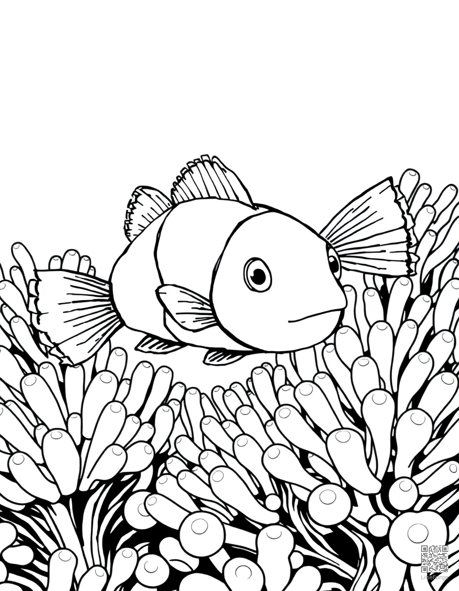 clownfish among sea anemones coloring page Manga style - free printable