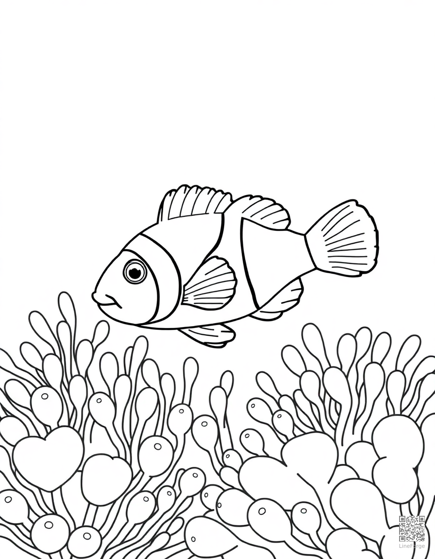 clownfish among sea anemones coloring page Minimal style - free printable