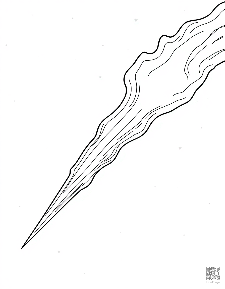 comet streaking across a starry sky coloring page Contour style - free printable