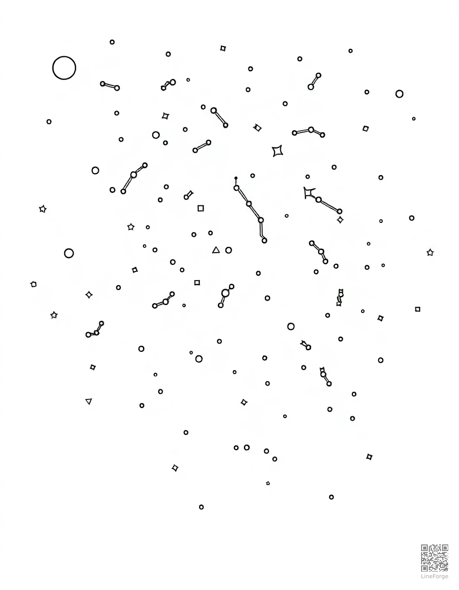 Free constellation map of the night sky coloring page in manga style — printable line art