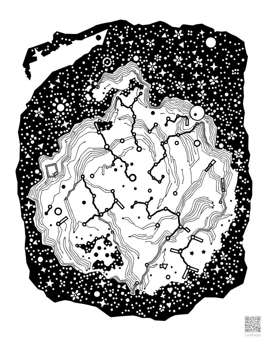 constellation map of the night sky coloring page Woodcut style free printable