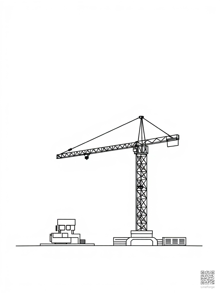 Construction crane lifting steel beams coloring page Minimal style - free printable