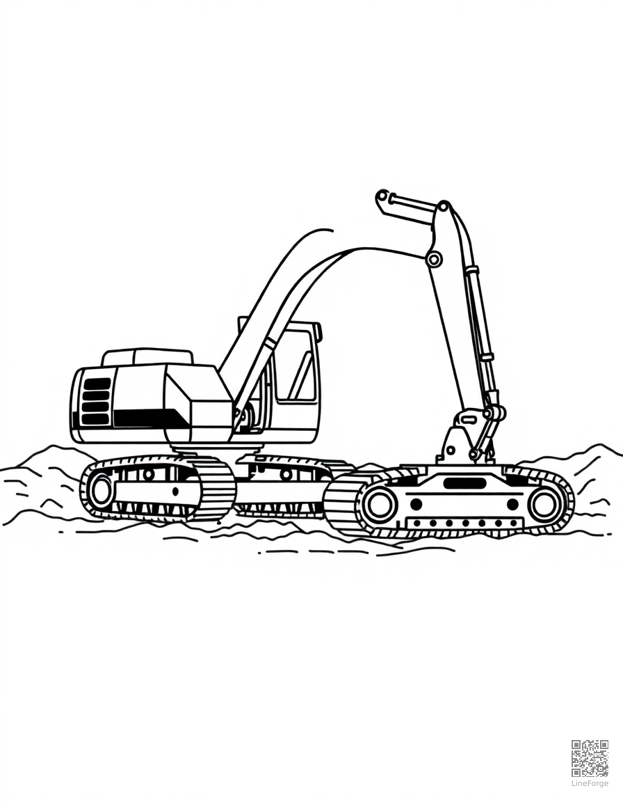 construction excavator digging at a site coloring page Minimal style - free printable