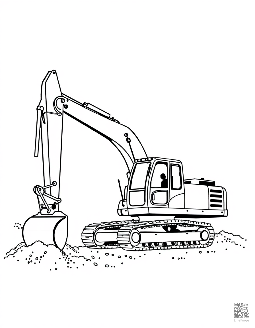 construction excavator digging at a site coloring page Stipple style - free printable
