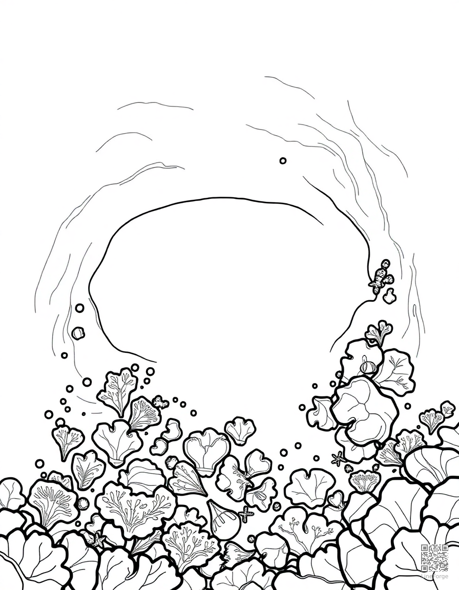 coral atoll viewed from above coloring page Contour style - free printable