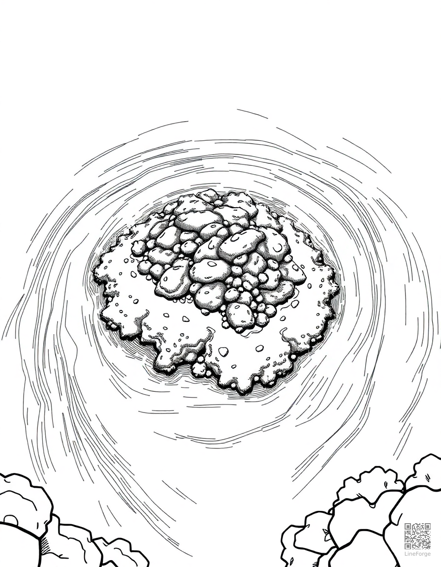 coral atoll viewed from above coloring page Manga style - free printable