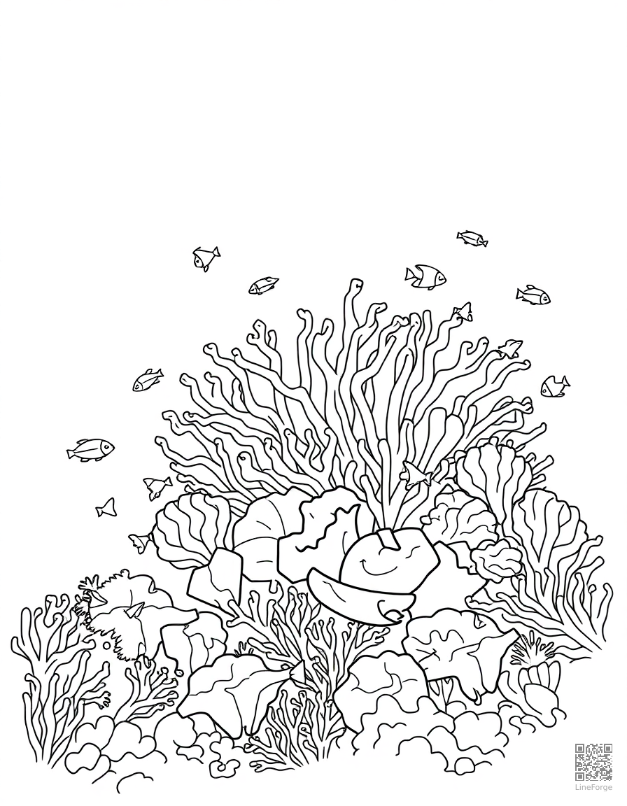 coral reef teeming with tropical fish coloring page Minimal style - free printable