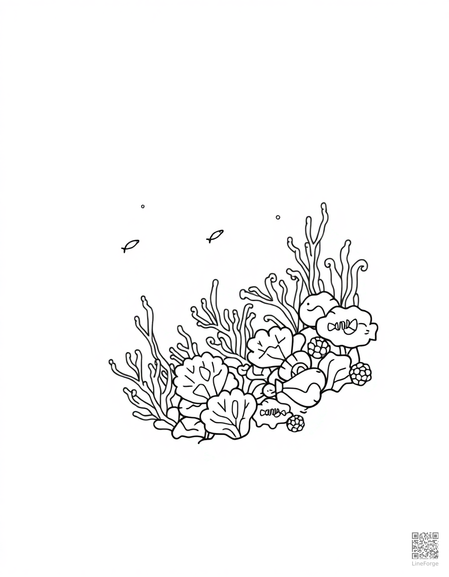 Coral reef with tropical fish coloring page Minimal style - free printable