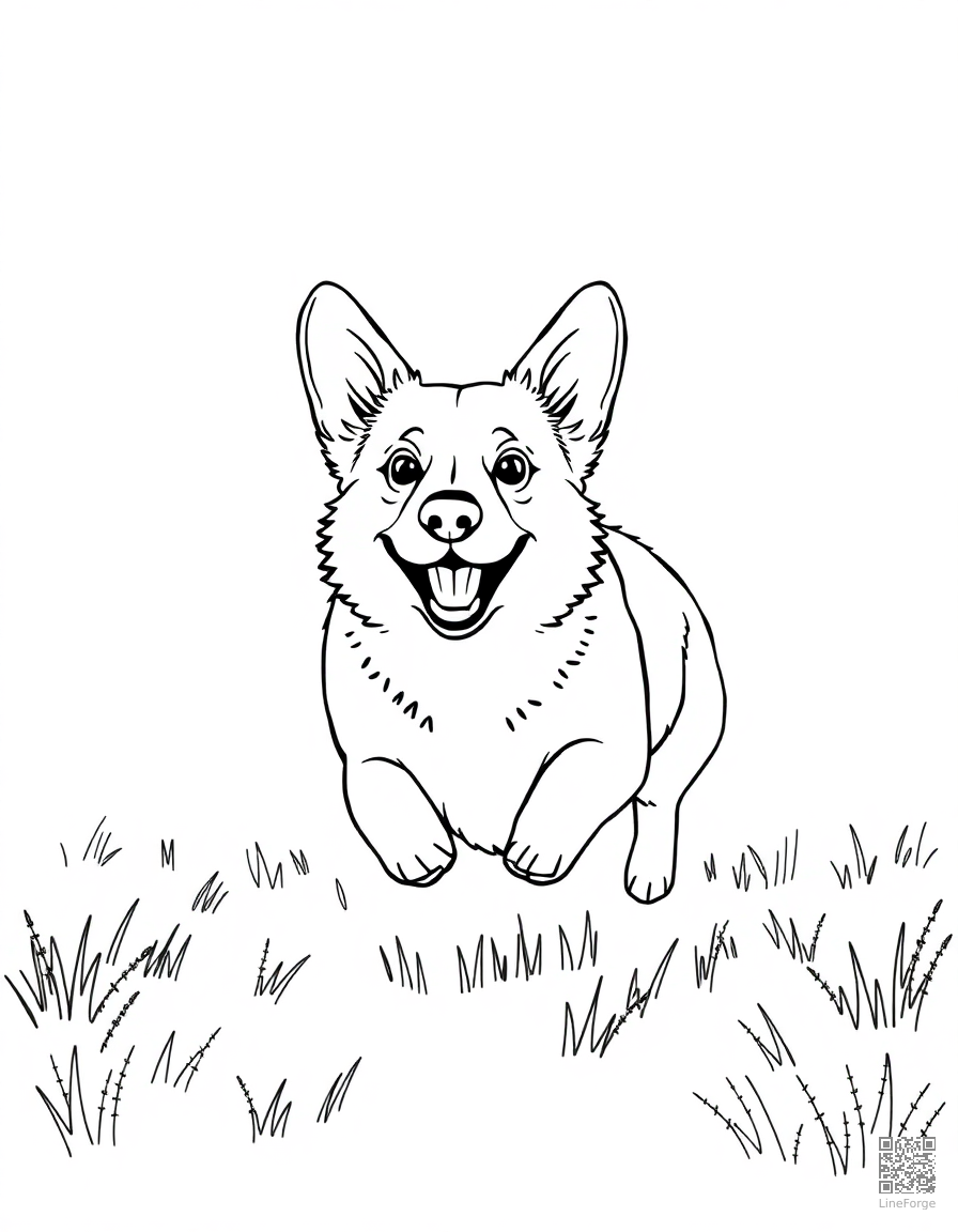 Corgi running through a field coloring page Minimal style - free printable