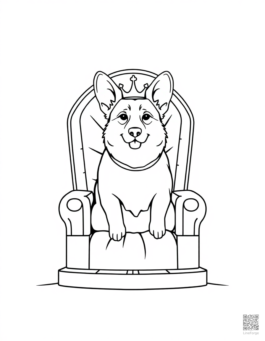 corgi sitting on a throne like a king coloring page Minimal style - free printable