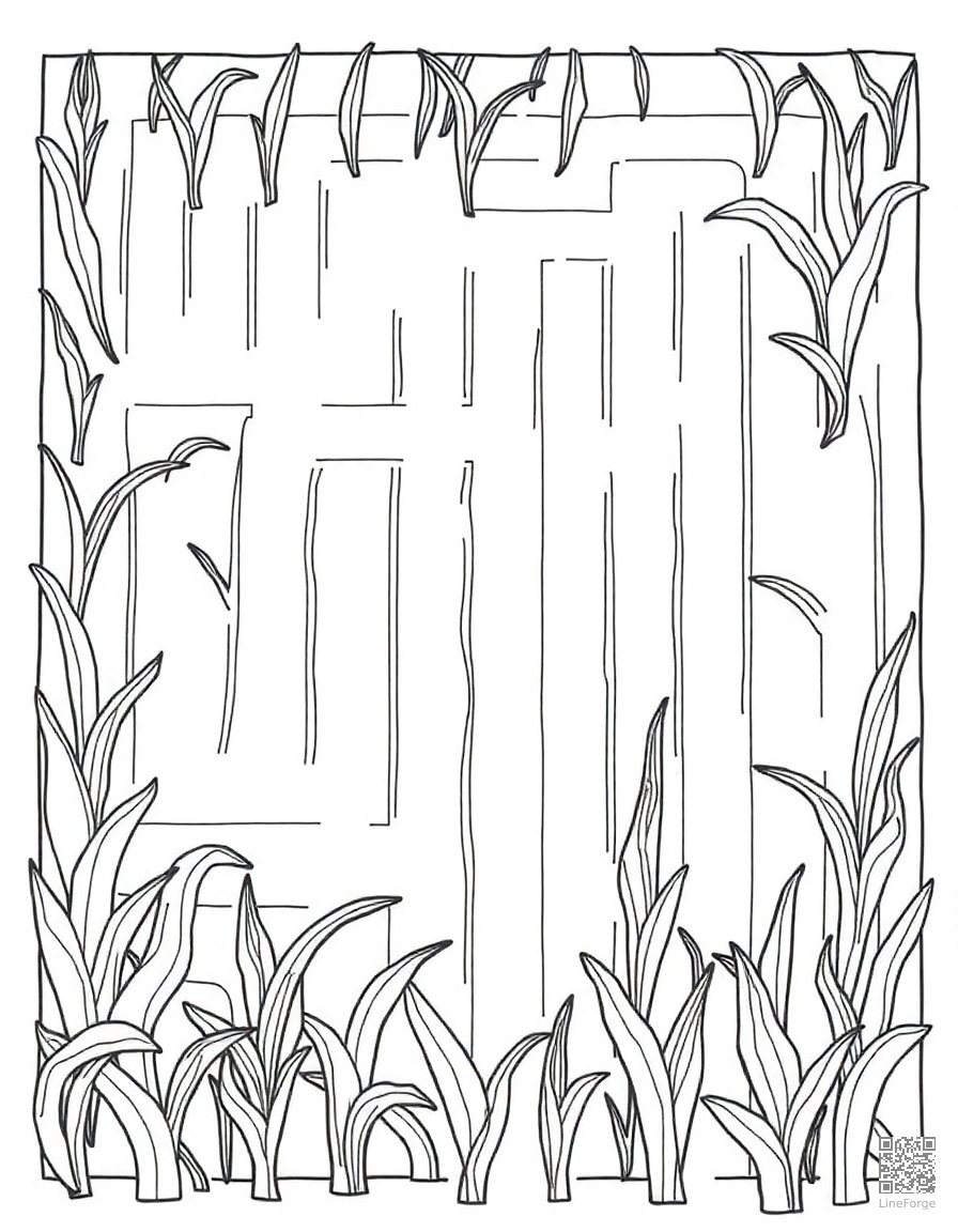 Free corn maze from above coloring page in contour style — printable line art