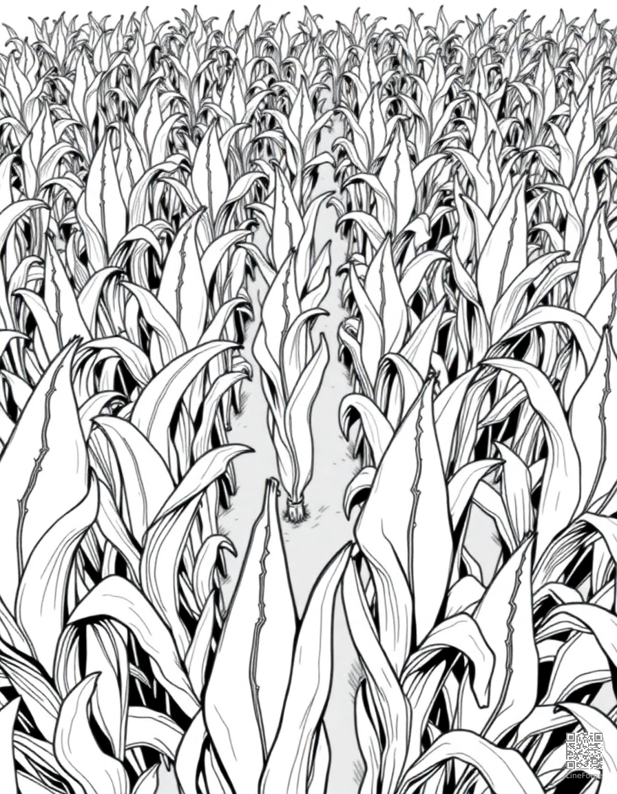 Free corn maze from above coloring page in manga style — printable line art