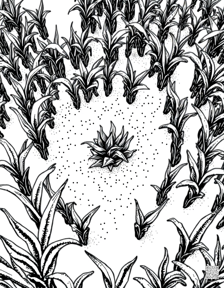 Free corn maze from above coloring page in stipple style — printable line art