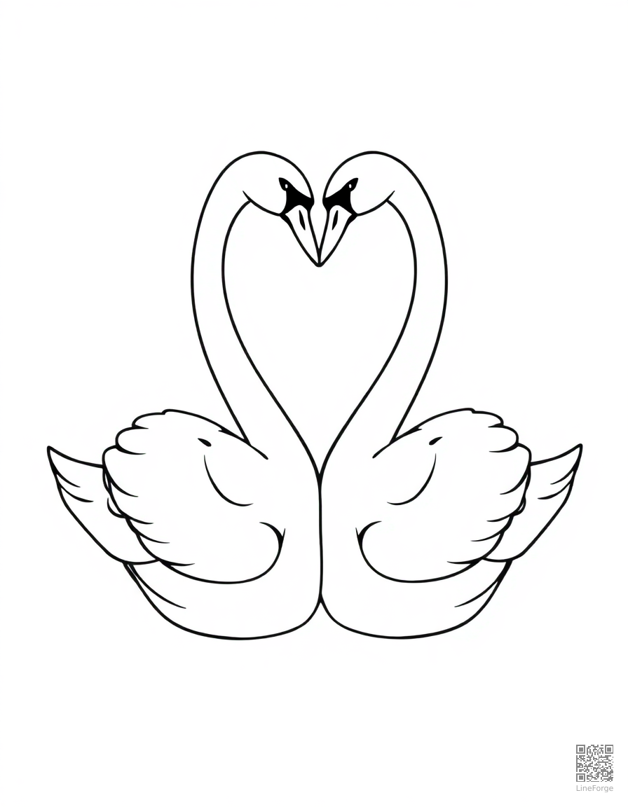 couple of swans forming a heart shape coloring page Contour style - free printable