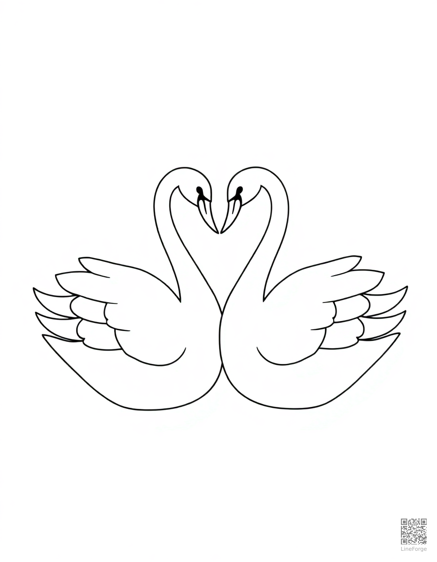 couple of swans forming a heart shape coloring page Minimal style - free printable