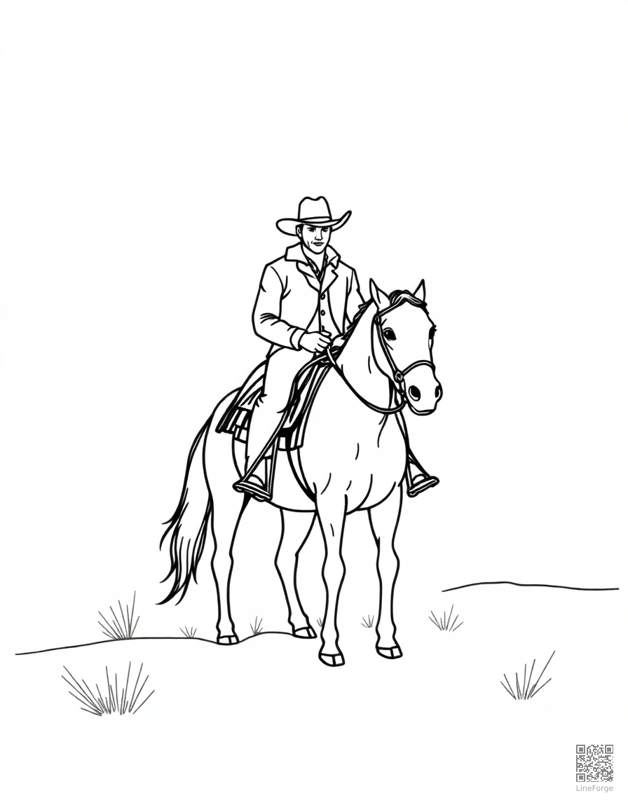 Cowboy riding a horse in the desert coloring page Minimal style - free printable