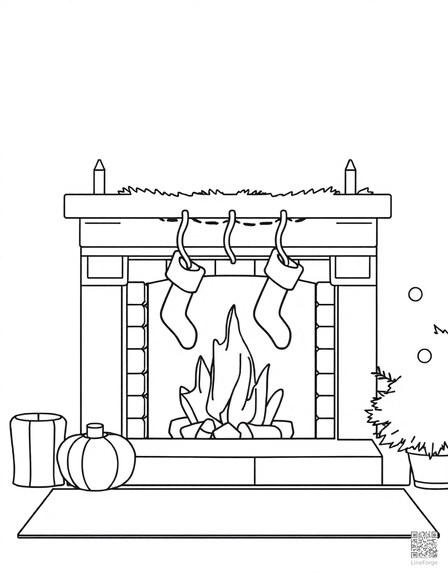 cozy fireplace with stockings hung coloring page Minimal style - free printable