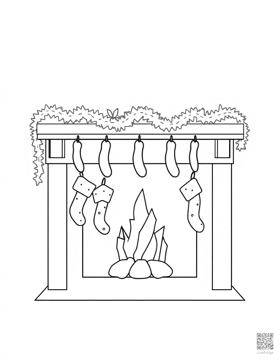 Cozy fireplace with stockings coloring page Minimal style - free printable
