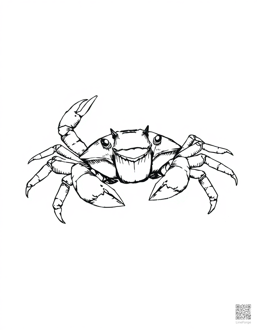 crab walking sideways on a beach coloring page Crosshatch style - free printable