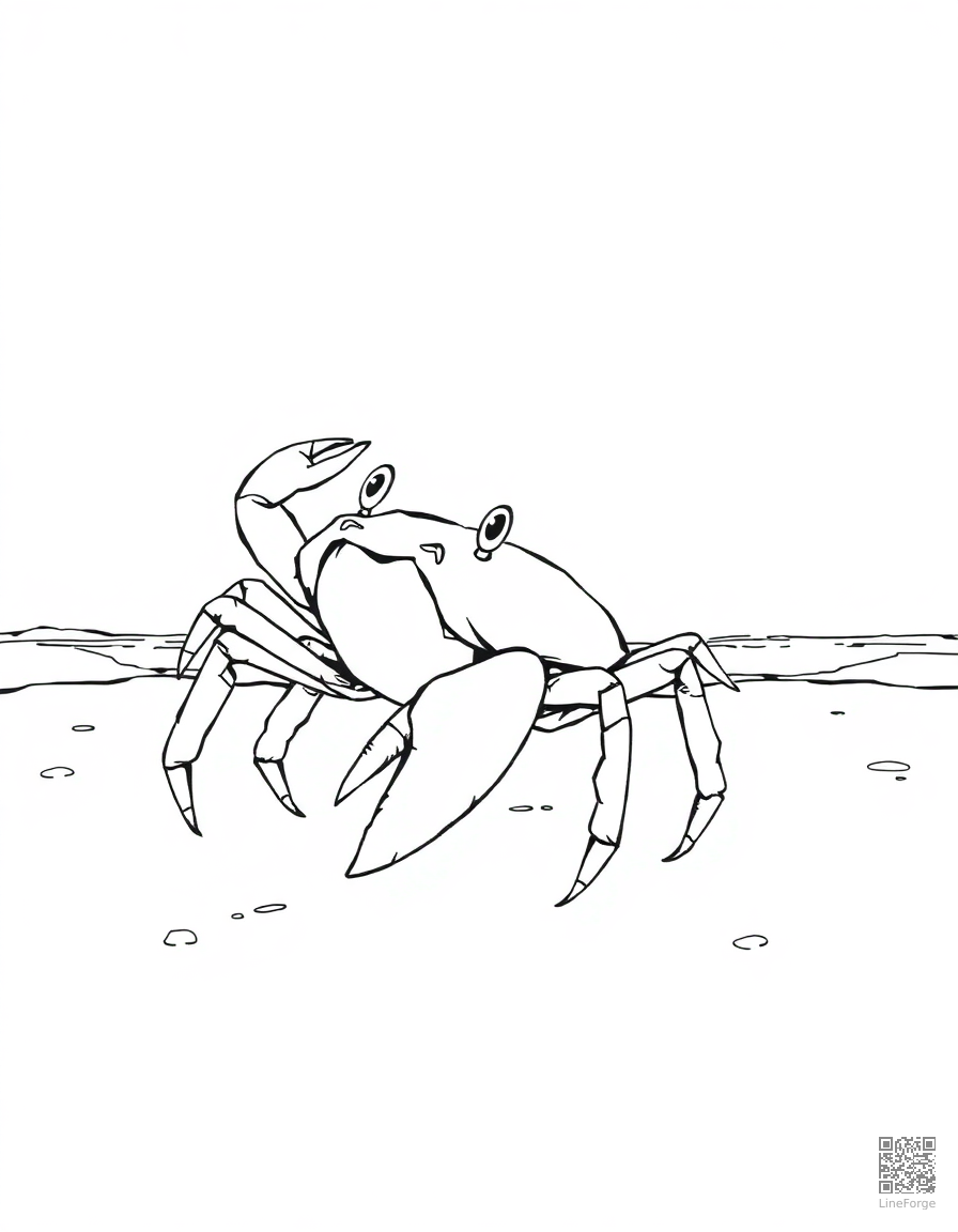 crab walking sideways on a beach coloring page Manga style - free printable