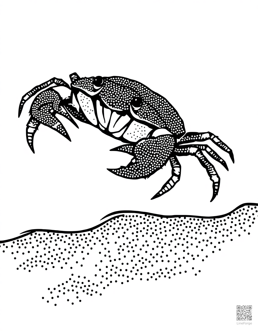 crab walking sideways on a beach coloring page Stipple style - free printable