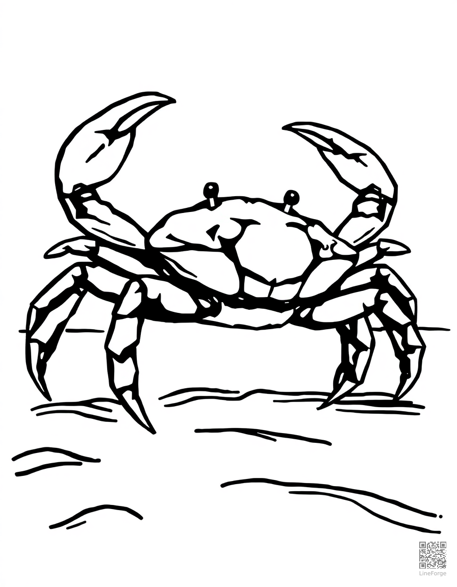 crab walking sideways on a beach coloring page Woodcut style - free printable