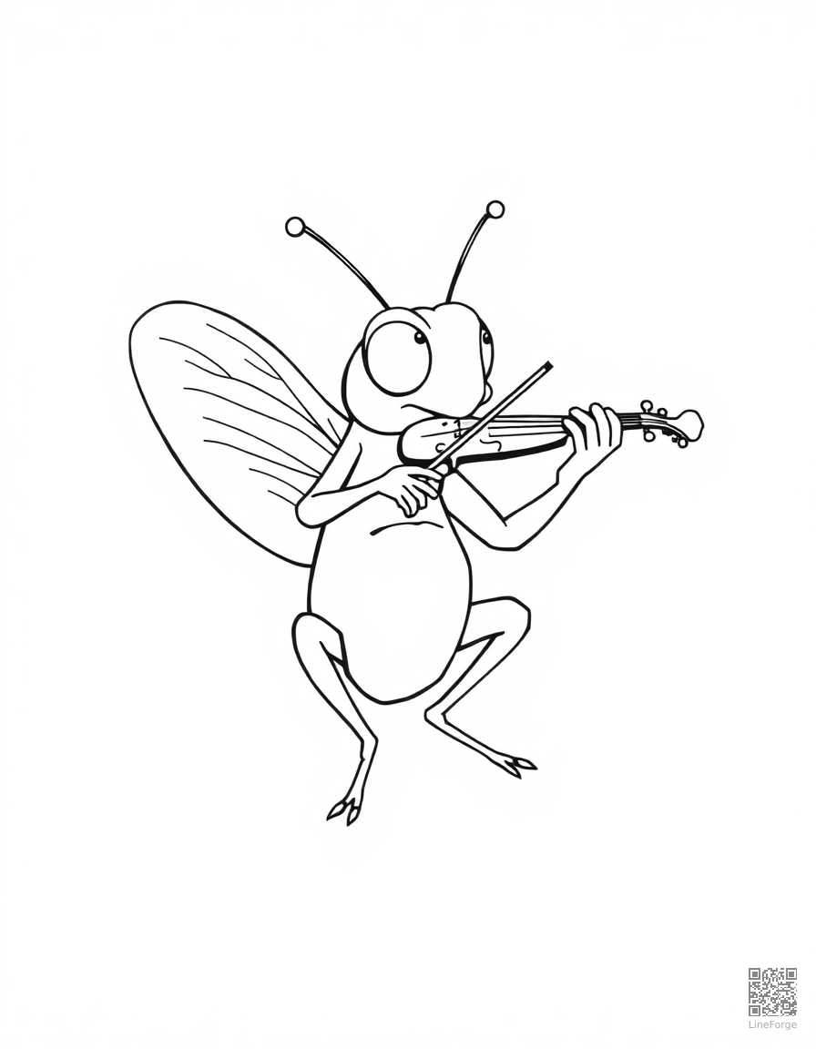 cricket playing a tiny violin coloring page Contour style - free printable