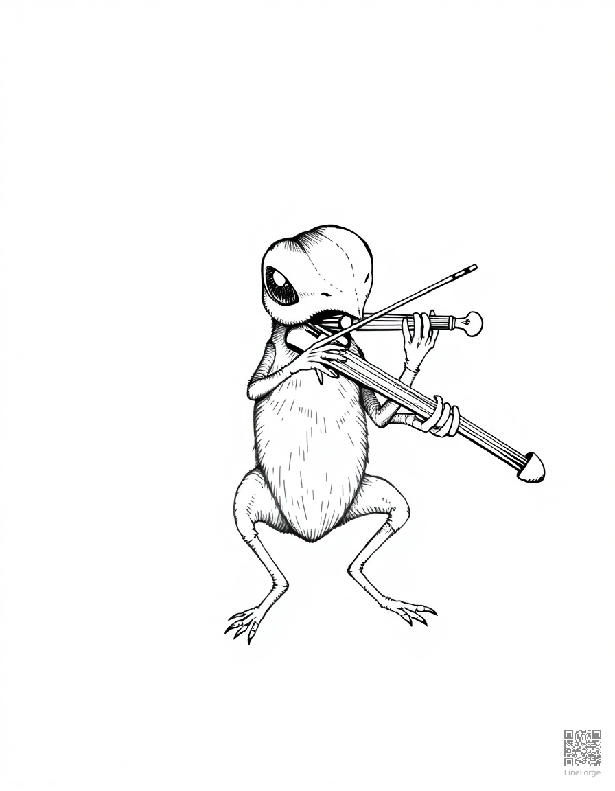 cricket playing a tiny violin coloring page Crosshatch style - free printable