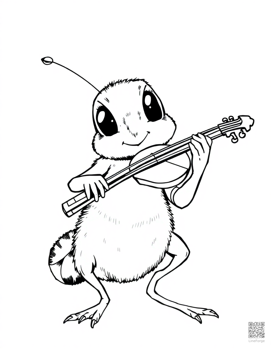 cricket playing a tiny violin coloring page Manga style - free printable
