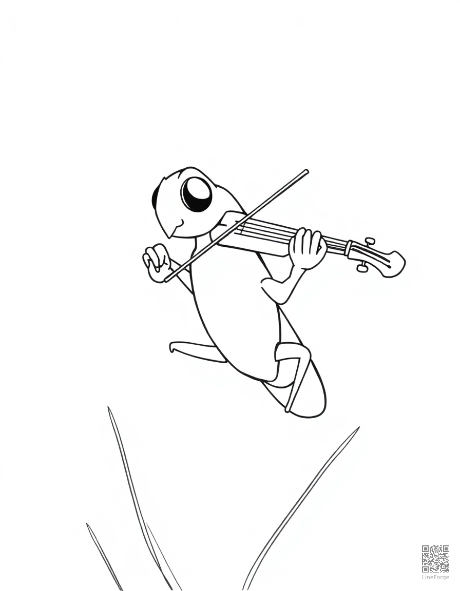 cricket playing a tiny violin coloring page Minimal style - free printable