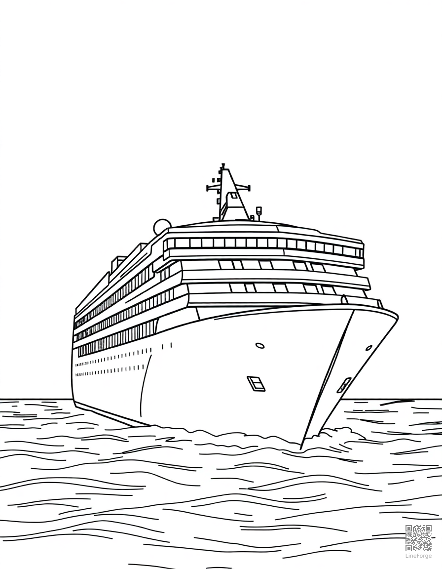 cruise ship on the open ocean coloring page Contour style - free printable