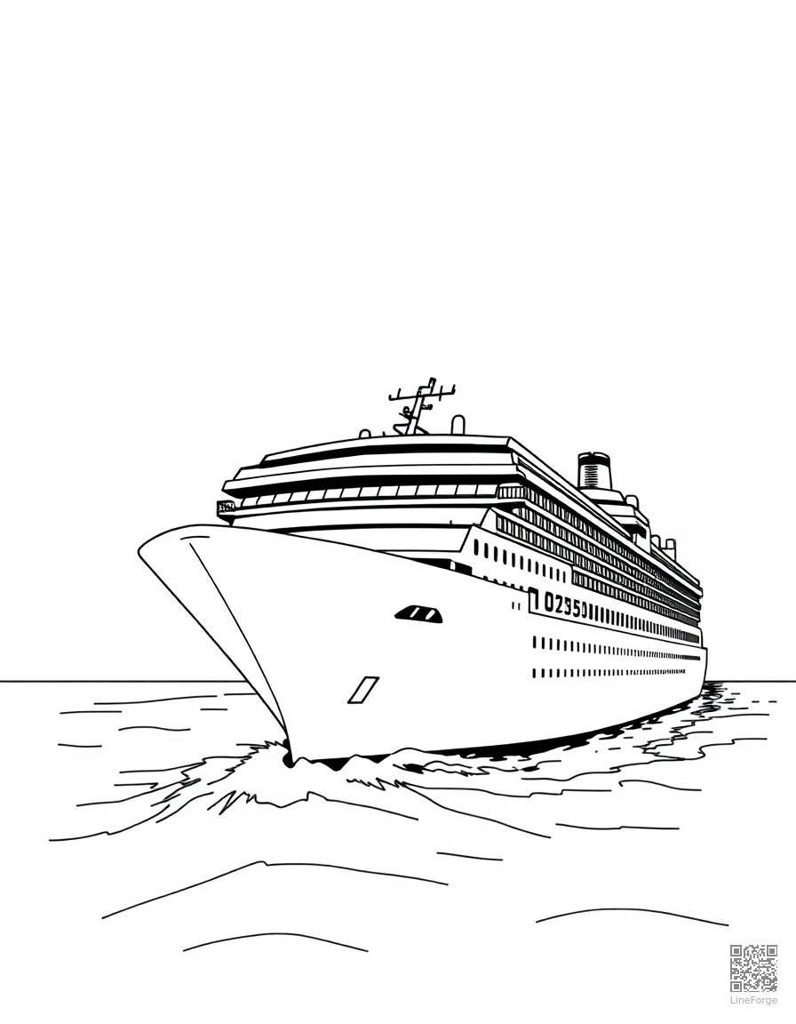 cruise ship on the open ocean coloring page Manga style - free printable