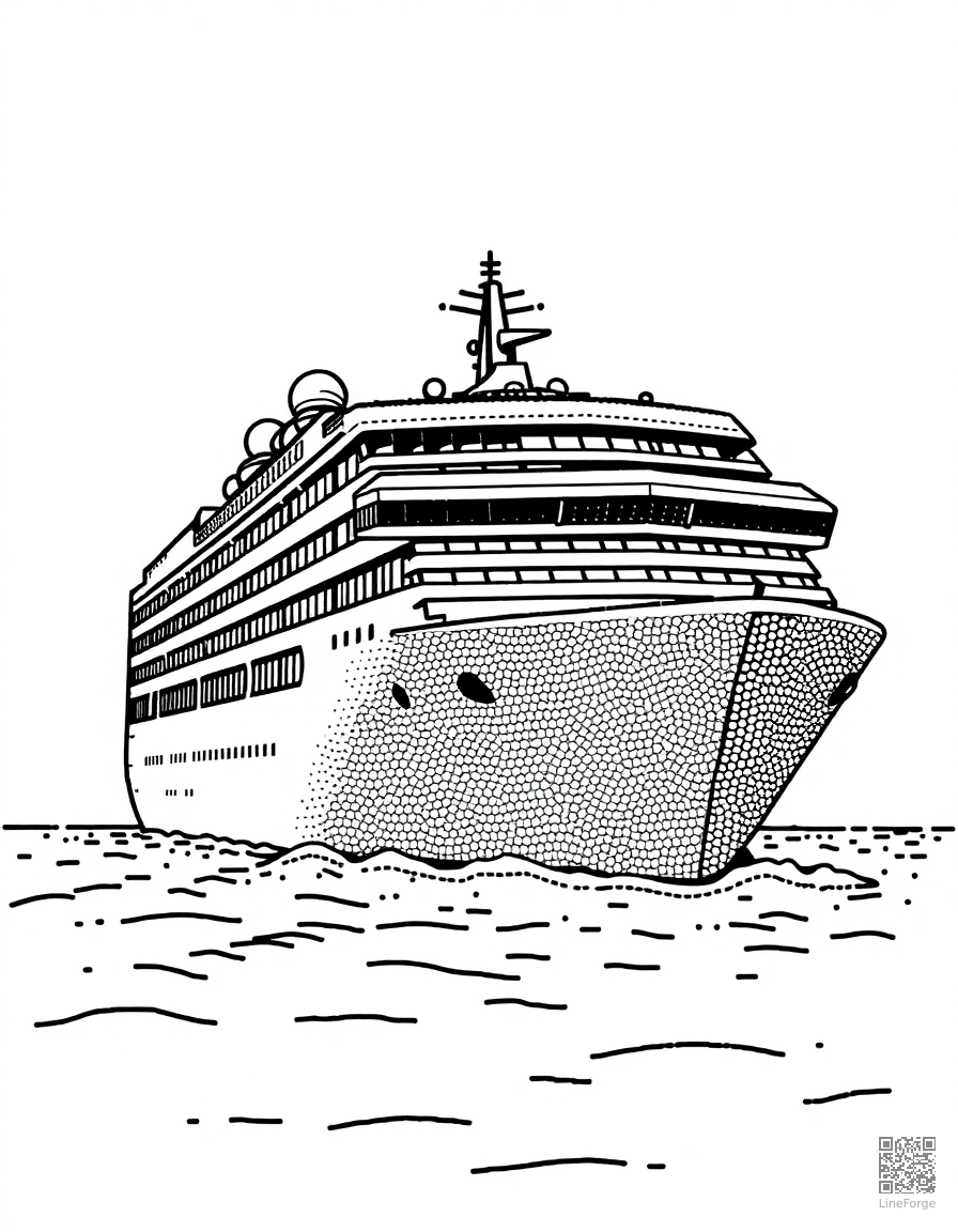 cruise ship on the open ocean coloring page Stipple style - free printable