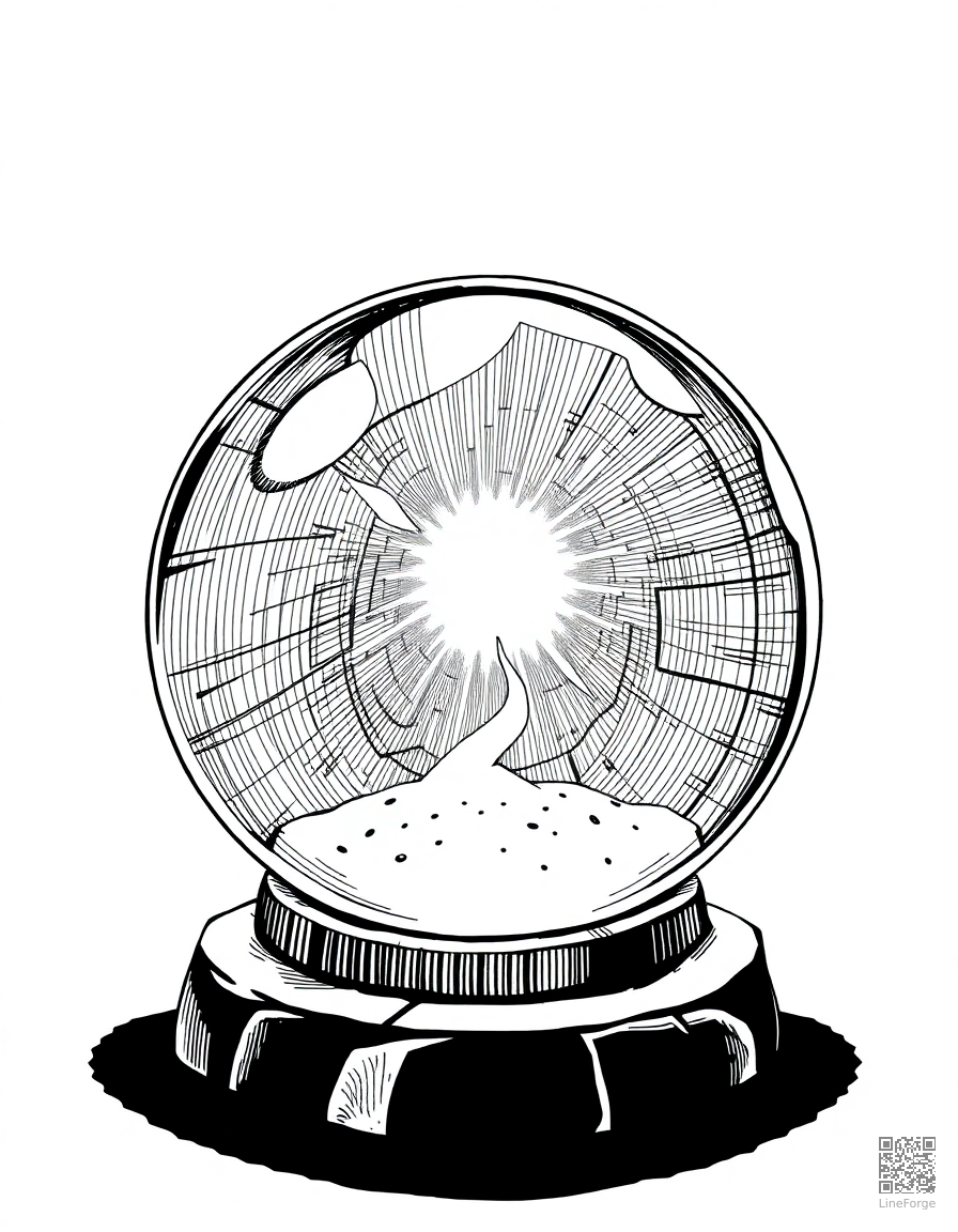 crystal ball showing a magical vision coloring page Crosshatch style - free printable