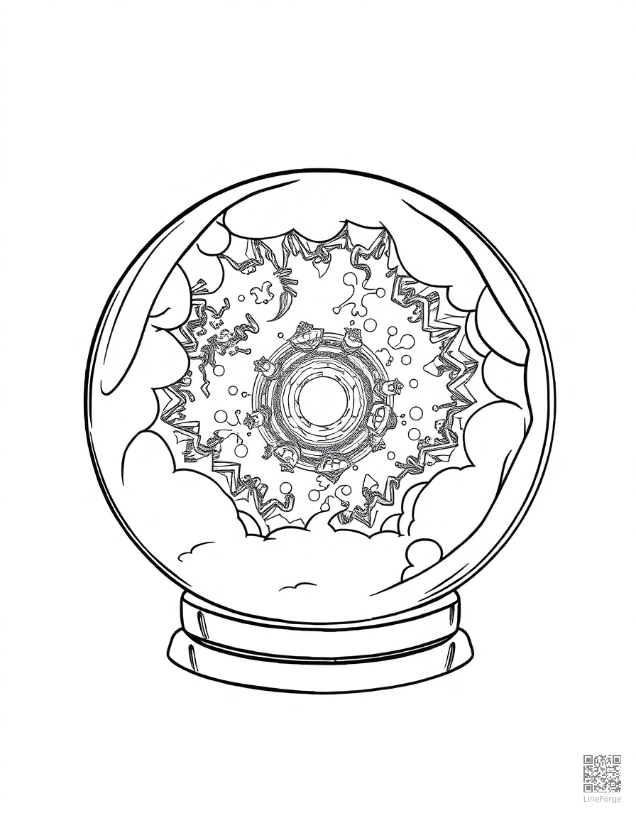 crystal ball showing a magical vision coloring page Manga style - free printable